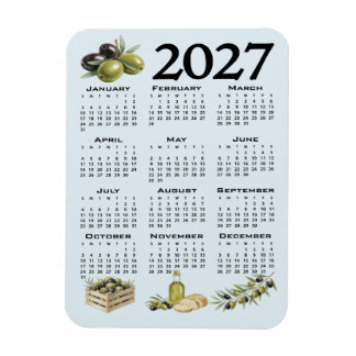 Ímã Calendário 2027, Azeitonas Mediterrâneas, Azul