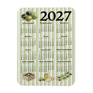 Ímã Calendário 2027, Azeitonas Mediterrâneas, Listras