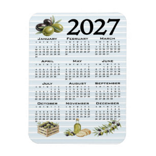 Ímã Calendário 2027, Azeitonas Mediterrâneas, Listras