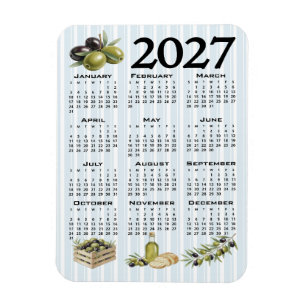 Ímã Calendário 2027, Azeitonas Mediterrâneas, Listras