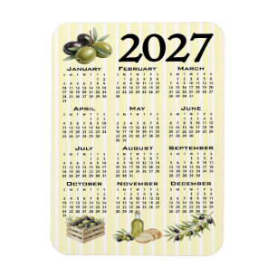 Ímã Calendário 2027, Azeitonas Mediterrâneas Listras A
