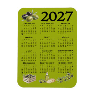 Ímã Calendário 2027, Azeitonas Mediterrâneas, Verde
