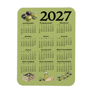 Ímã Calendário 2027, Azeitonas Mediterrâneas, Verde