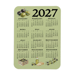 Ímã Calendário 2027, Azeitonas Mediterrâneas, Verdes