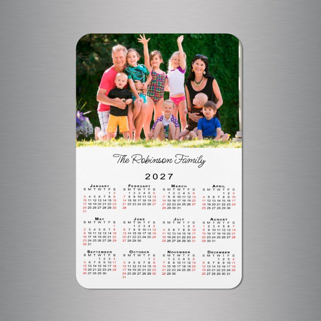 Ímã Calendário 2027 com Nome e Foto Personalizáveis (Customizable Photo Name 2027 Calendar Magnet in situ)