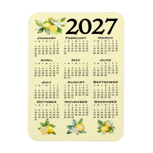 Ímã Calendário 2027 Estilo Italiano Limões Amarelo