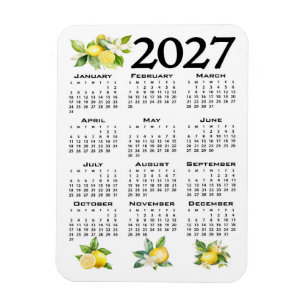 Ímã Calendário 2027 estilo italiano limões branco