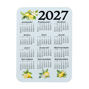 Ímã Calendário 2027 Estilo Italiano Limões Fundo Azul