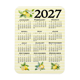 Ímã Calendário 2027 Estilo Italiano Limões Listras Ama