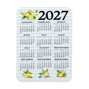 Ímã Calendário 2027 Estilo Italiano Limões Listras Azu