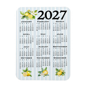 Ímã Calendário 2027 Estilo Italiano Limões Listras Azu