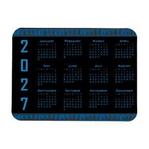 Ímã Calendário 2027, Fretwork Grego, Azul Cosmos no Pr