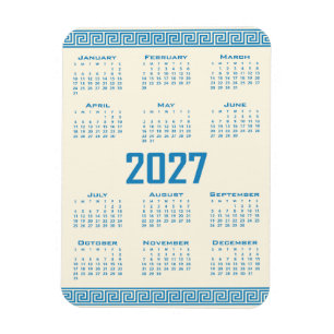 Ímã Calendário 2027, Fretwork Grego, Azul em Cosmic La
