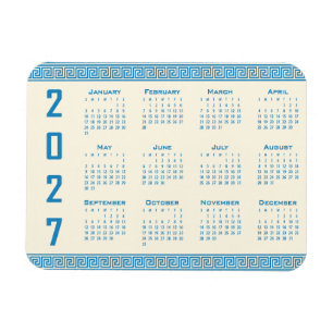 Ímã Calendário 2027, Fretwork Grego, Azul no Cosmic La