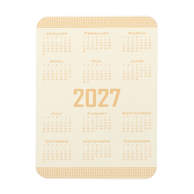 Ímã Calendário 2027, Fretwork Grego, Bege em Cosmic La (Vertical)