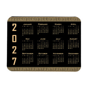 Ímã Calendário 2027, Fretwork Grego, Bege no Preto