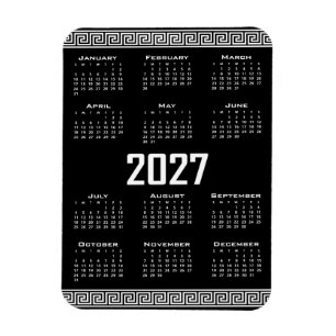 Ímã Calendário 2027, Fretwork Grego, Branco no Preto
