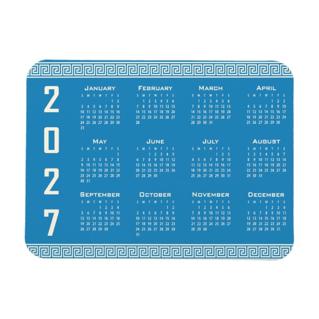 Ímã Calendário 2027, Fretwork Grego, Cosmic Latte em A (Horizontal)