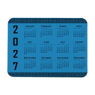 Ímã Calendário 2027, Fretwork Grego, Preto no Azul Cos