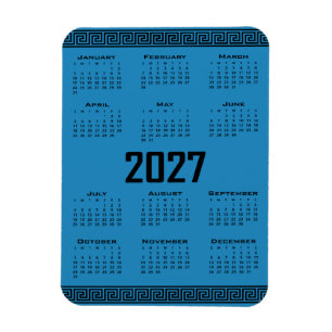 Ímã Calendário 2027, Fretwork Grego, Preto no Azul Cos