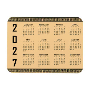 Ímã Calendário 2027, Fretwork Grego, Preto no Bege
