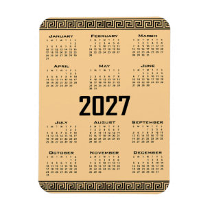 Ímã Calendário 2027, Fretwork Grego, Preto no Bege