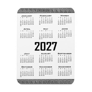 Ímã Calendário 2027, Fretwork Grego, Preto no Branco