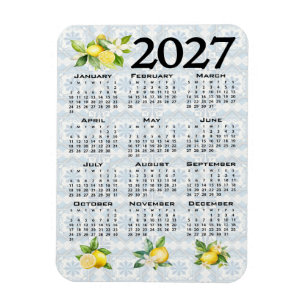 Ímã Calendário 2027 Limões Azulejos Italianos Mediterr