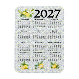 Ímã Calendário 2027 Limões Italianos Azulejos Mediterr