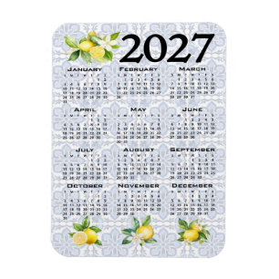 Ímã Calendário 2027 Limões Italianos Azulejos Mediterr