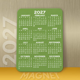 Ímã Calendário 2027 - Moderno Verde Branco Mínimo Bási