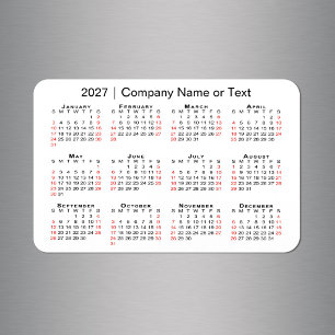 Ímã Calendário 2027 Texto Personalizado Preto Vermelho