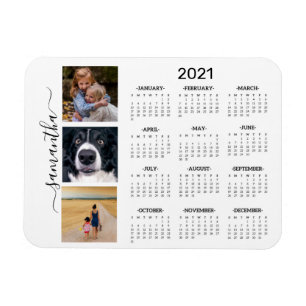 Ímã Calendário Anual 2021 Foto Monograma Manuscrito