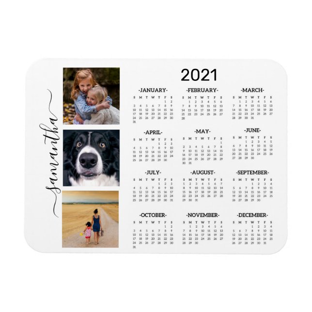 Ímã Calendário Anual 2021 Foto Monograma Manuscrito (Horizontal)