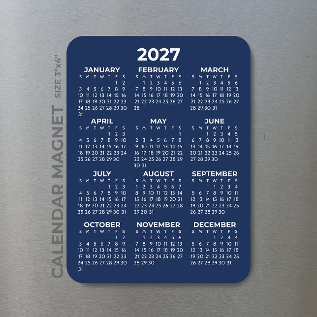 Ímã Calendário Anual 2027 Básico Mini Azul Marinho (Criador carregado)