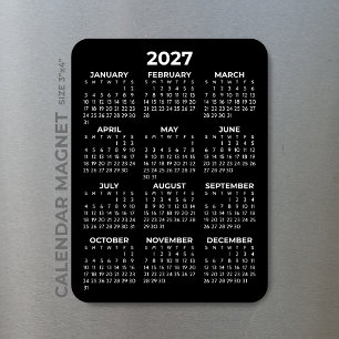 Ímã Calendário Anual 2027 Básico Minimalista Preto Min