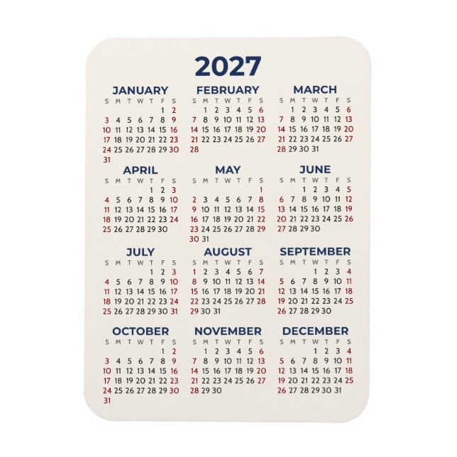Ímã Calendário Anual 2027 Suas Cores Mini (Vertical)