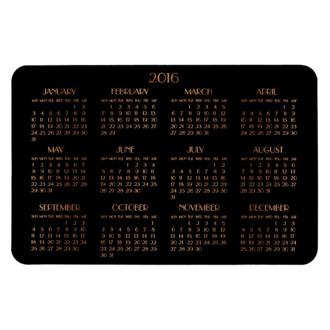 Ímã Calendário Anual de 2016 de Grande Bronze Preto (Horizontal)