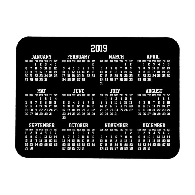 Ímã Calendário Anual Preto 2019 Pequenos Magnetos Flex (Horizontal)