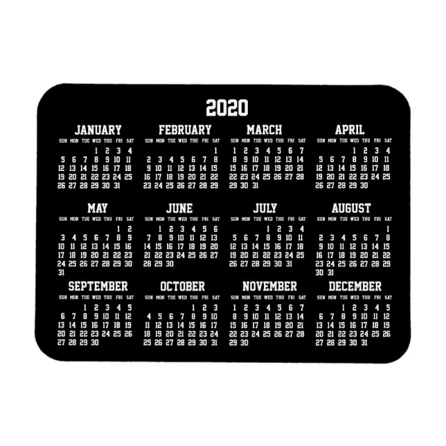Ímã Calendário Anual Preto 2020 Pequenas Imagens Flexí (Horizontal)