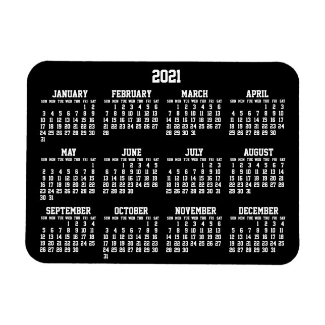 Ímã Calendário Anual Preto 2021 Pequenas Imagens Flexí (Horizontal)