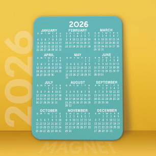 Ímã Calendário - Aqua e Branco modernos e mínimos