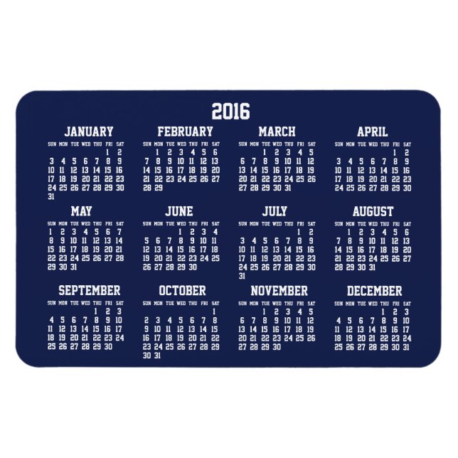 Ímã Calendário Azul do marinho 2016 Grandes Magnets Fl (Horizontal)