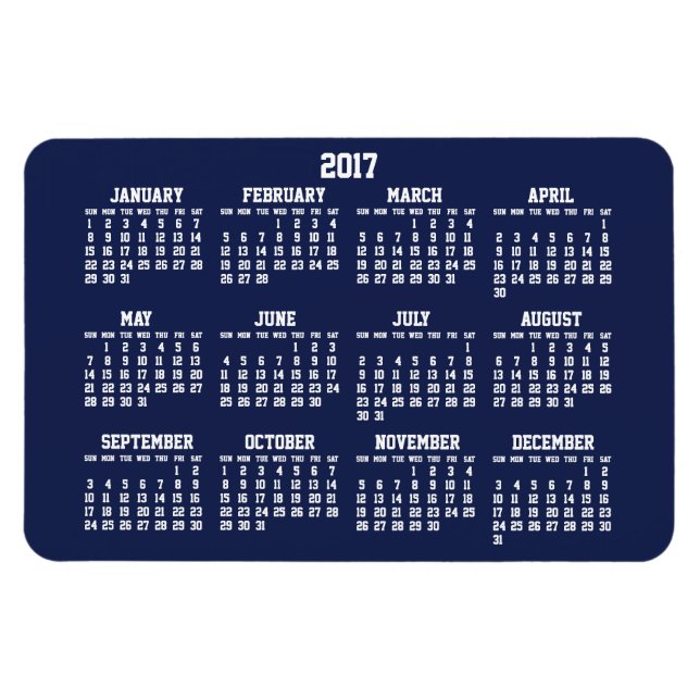 Ímã Calendário Azul do marinho 2017 Grandes Magnets Fl (Horizontal)