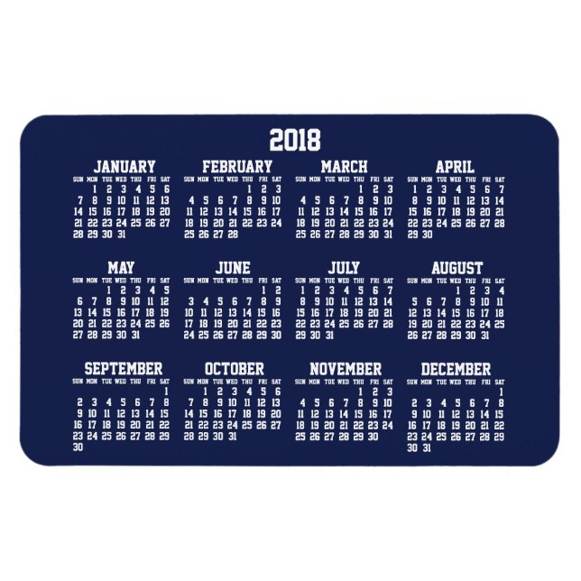 Ímã Calendário Azul do marinho 2018 Grandes Magnets Fl (Horizontal)