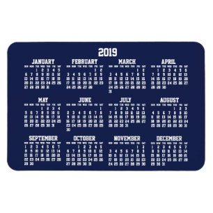 Ímã Calendário Azul do marinho 2019 Grandes Magnets Fl