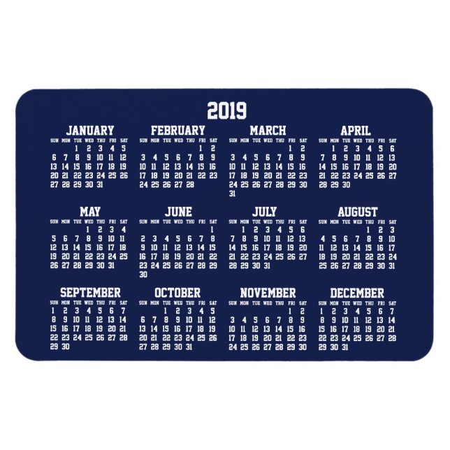 Ímã Calendário Azul do marinho 2019 Grandes Magnets Fl (Horizontal)