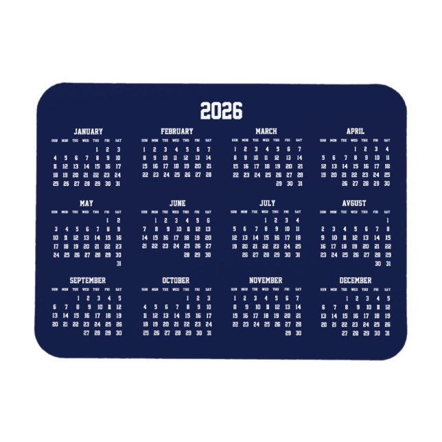 Ímã Calendário Azul do marinho 2026 Magnet Flexível (Horizontal)