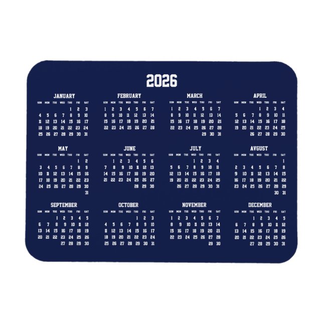 Ímã Calendário Azul do marinho 2026 Magnet Flexível (Horizontal)