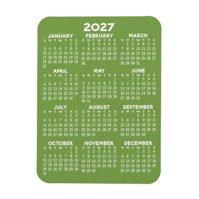 Ímã Calendário - Básico Minimalista Verde e Branco Mod (Vertical)